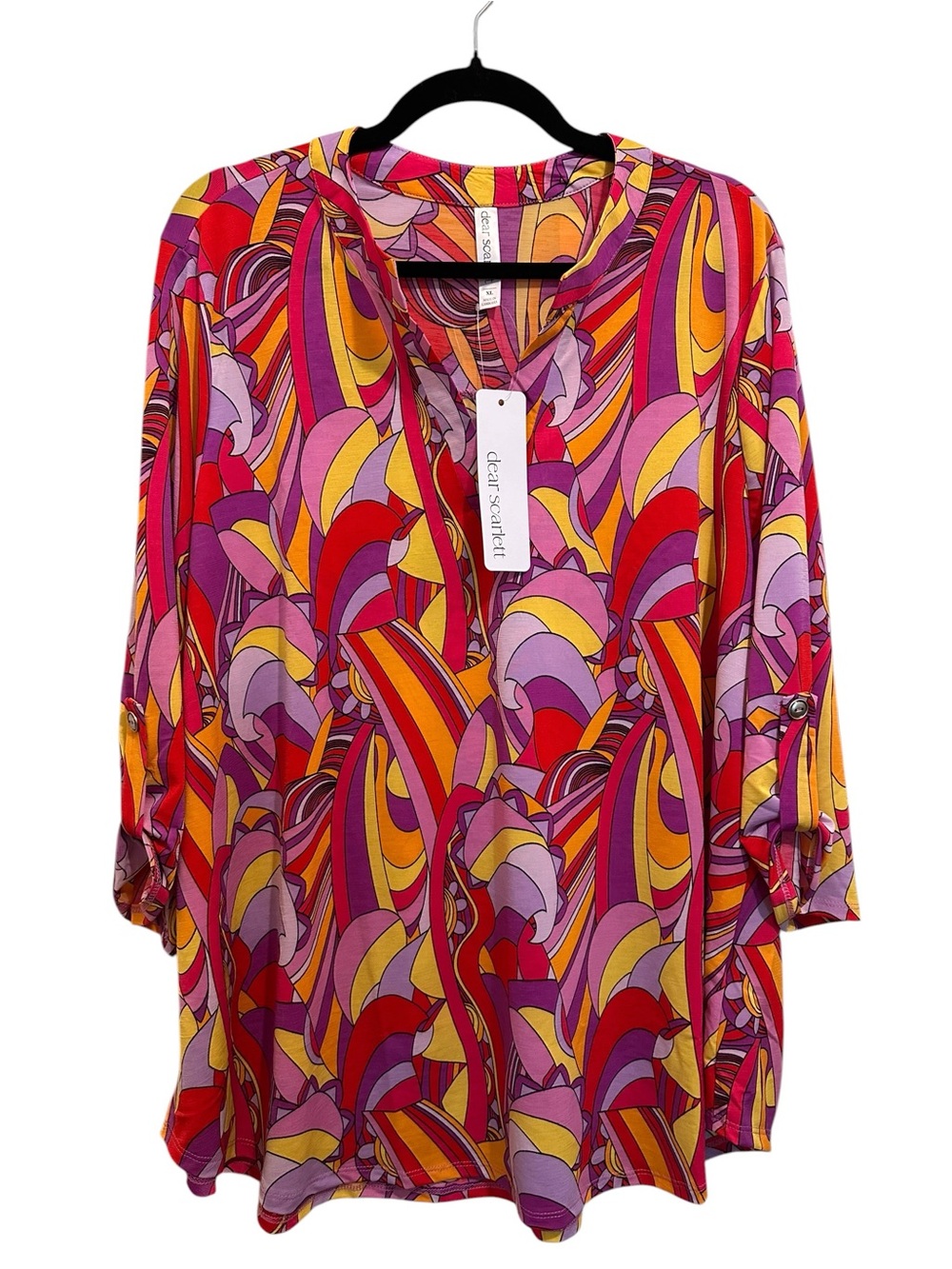 Dear Scarlett Lizzy Pink Multi-Color V-Neck Printed Tunic